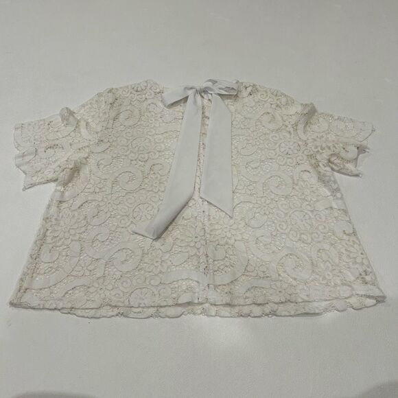 Nanette Lepore White Floral Lace Blouse XL Romantic Short Sleeve Boho Chic Top - Picture 1 of 6